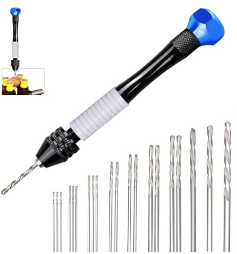 4.05 inch Pin Vise Hand Drill with 20 Pieces Manual Craft Drill Sharp HSS Micro Mini Twist Drill Bits Set for Resin, Rotary Tools for Wood, Jewelry, Plastic, Polymer (0.5-2.5mm) (Blue)