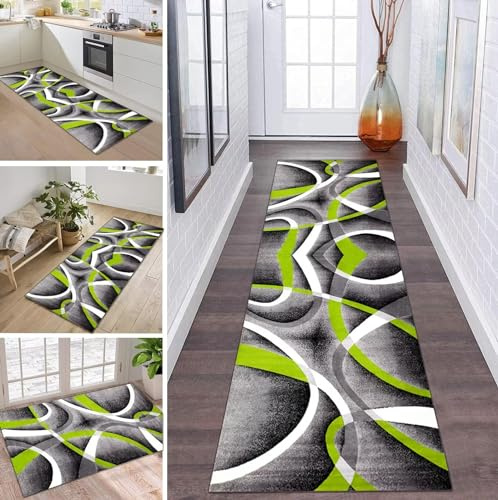 Teppich Läufer Flur Küche rutschfest waschbar Teppichläufer Lang 80X300CM Grau Schwarz Hellgrün Weiß Modern Design Meterware Korridor Tepiche Esszimmer Schlafzimmer Wohnzimmer Schmutzfangmatte