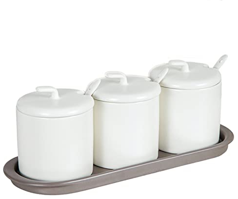 Vaso per zucchero in ceramica, zuccheriera, salier Zuccheriera for la casa con cucchiaio, contenitore for zucchero in tinta unita, barattoli for spezie in porcellana antiumidità e antipolvere, zuccher