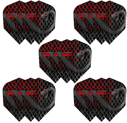 Harrows Taipan Dart Flights | 5 x sets Darts Flights (15 Flights Total) I 100 Micron Dart Flights I Premium Extra Strong Made in UK I Professional Darts Accessories I Red Dart Flights