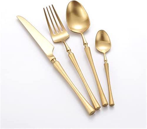 Ensembles de Couverts 24 pièces Argent Mat Noir Or Ensemble de Couverts Portables Vaisselle fourchettes et cuillère Vaisselle Accessoires de Cuisine Couteau pour Manger (24 pièces Or Mat)