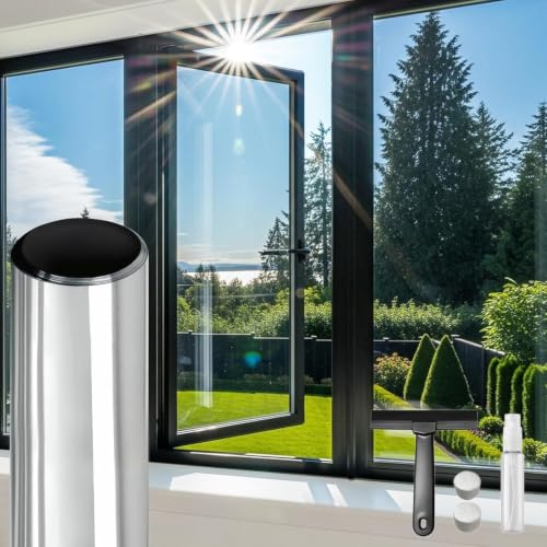 DIFIT Sonnenschutzfolie, Hitzeschutzfolie Fenster, Spiegelfolie, 90x200cm | Silber-Silber Wärmeschutzfolie, UV-Schutz, Statische Haftung, Ohne Kleber, Wiederverwendbar, Sichtschutz für Zuhause und Büro