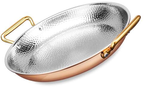 NIRBO Poêle À Paella À Trois Épaisseurs En Acier Inoxydable Avec Doubles Poignées Poêle Antiadhésive Poêle À Frire Poêle À Paella Aux Fruits De Mer,Gold-36cm