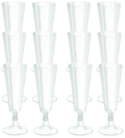PARENCE.- Set de 50 copas de tallo reutilizables fabricadas en plástico rígido - 15cl, irrompibles, todas las ocasiones, Champagne, CAVA