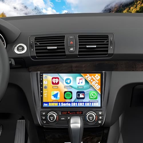 2G + 64G CAMECHO Android 13 Bilradio för BMW 1 Serie E81 E82 E87 E88 med Navi Carplay Android bil, dubbel Din bilradio med 9 tums skärm Bluetooth RDS/FM spegel länk + bakkamera (bil AC)