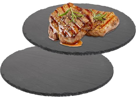 Oungy 2 placas de pizarra redondas de 30 cm de diámetro, para servir tartas, redondas, color negro, para buffet, queso, aperitivos, sushi