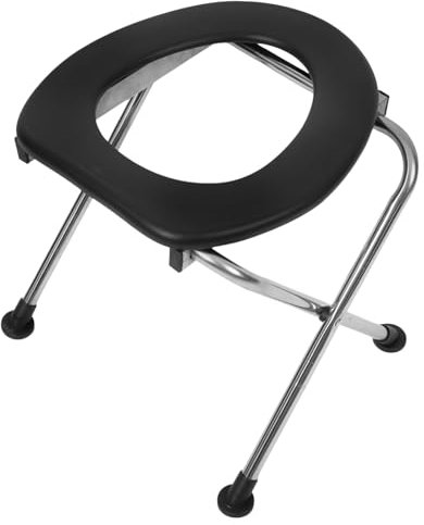 Healeved Sgabello Wc Pieghevole Portatile per Adulti e Anziani Sedile Ergonomico Facile da Compatto e Acciaio Inossidabile Nero Adatto per Casa Ospedali e Viaggi