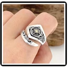 Indischer Gott der Sonne Ring Vintage Breiter Stern Knöchelring Punk Schnitzen Blume Fingergelenk Verstellbarer Edelstahl Schmuck für Frauen Männer Damen Herren