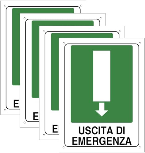 Cartello Area USCITA DI EMERGENZA 4 Pezzi - 20x30cm - PVC Ultra Resistente - Fori preforati - Impermeabili - non Facilmente Deformabili (Segnaletico-6)