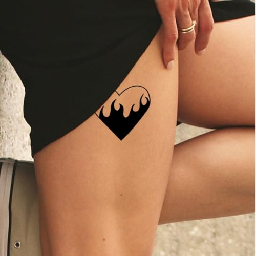 Fake Tattoo Herz – Temporalis® | Temporäre Tattoos für Erwachsene – EU-zertifizierte Kosmetik, vegan & wasserfest – Hält 1 bis 2 Wochen [ Brennendes Herz ]