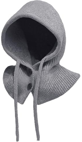 JFAN Warme Wintermütze mit Weichem Balaclava Strickmütze Skull Cap mit Kordelzug Weich Kapuzenschal Mütze Unisex Slouch Beanie Elastisch Mütze