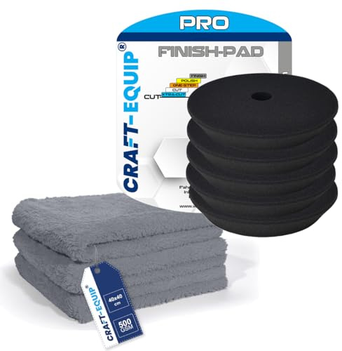 8er Sparpack Craft-Equip PRO Polierschwamm Polierpad mit Klettverschluss Made IN EU (8er Sparpack 150mm DA Polierschwamm Finish GRAU + Microfasertücher)
