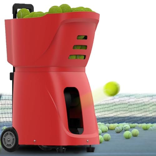 YLANMEI App-gesteuerter Tennis-Launcher: Erweiterte Batterieleistung, vielseitige Geschwindigkeitseinstellungen, hohe Kapazität für umfassende Verbesserung der Fähigkeiten,Red