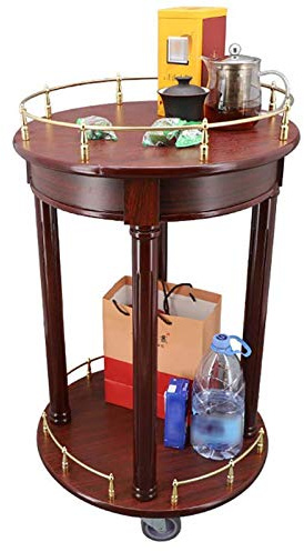 EHVYBDX Mobile 2 Tier Round Service Desk Trolley/Beverage/Wine Rack/Banquet/Tea/Snack/Dining Dining Cart