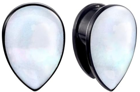 Grewod Tunnel Ohren, Edelstahl Schwarz Weiß Tropfen Herren und Damen Flesh Tunnel Ohr Plug Ohr Expander Piercing Schmuck 25MM, 2 Stk
