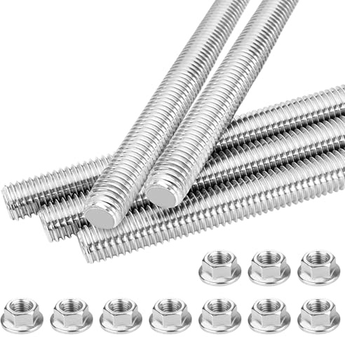 ENUTROF Gewindestange Gewindestang M10X30CM Gewindestangen Gewindestab 5STK | Edelstahl Volle mit 10 Flanschmuttern für Die Maschinen und Möbelherstellung (M10x300MM)