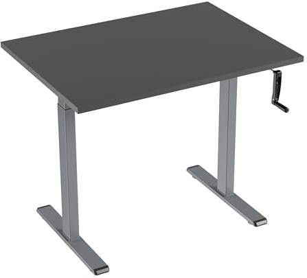 Eigentlich Höhenverstellbarer Schreibtisch manuell mit Kurbel, Steh-Sitztisch Gestell Silber, Bürotisch verstellbar von 72,5 bis 120,5 cm, Produktionstisch (Anthrazit, 100 x 80 cm)