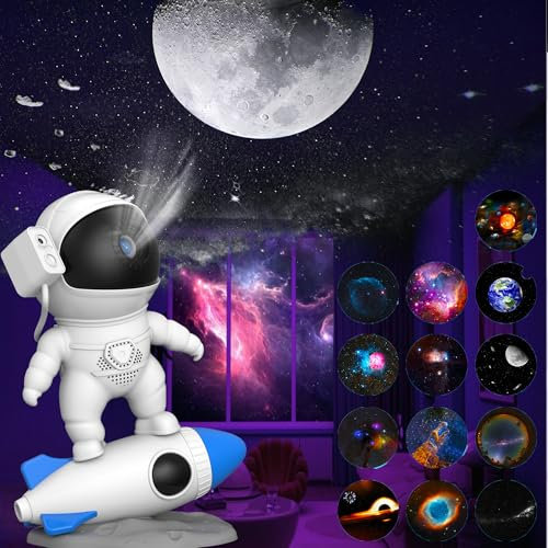 Astronaut Galaxy Projector for Bedroom, HD Galaxy Light Projector with Timer and 360° Rotation, Planetarium Projector with 13 Film Discs and 9 Colors, Star Projector Gift for Kids