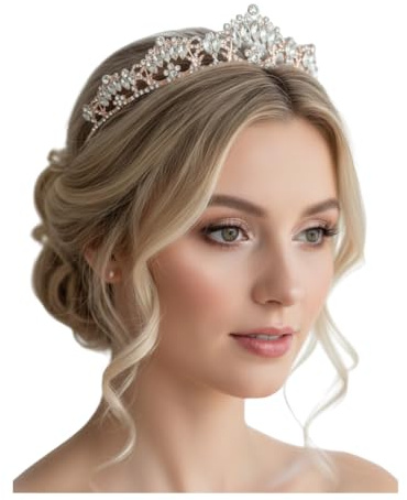 ONDEGO® Diadem Roségold – Kristall Strass Tiara für Damen – Eleganter Haarschmuck & Brautschmuck für Hochzeit Geburtstag Abiball & festliche Anlässe