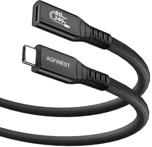 AGFINEST USB C Verlängerungs Kabel für Thunderbolt 5, USB-C Verlängerungskabel 240W /80GPS 16K/8K Display Rückwärts kompatible Thunderbolt 4/3, iPhone 17 Pro/Max, MacBook, Mac Mini, VR und SSD, 0,8m