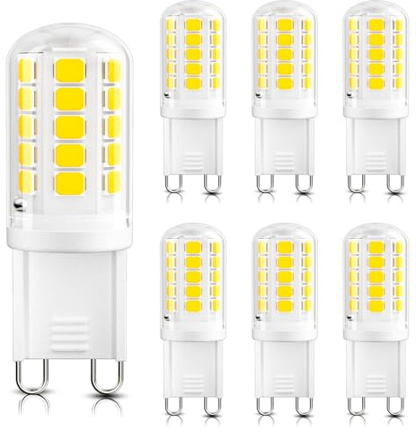 DiCUNO G9 LED Bulb, 5000K Daylight White, G9 LED Light Bulbs 4W, Equivalent to 40W Halogen Replacement, Non-dimmable, 400 LM, T4 Bi-pin Base Replacement for Chandelier Light, Home Lighting, 6 Pack