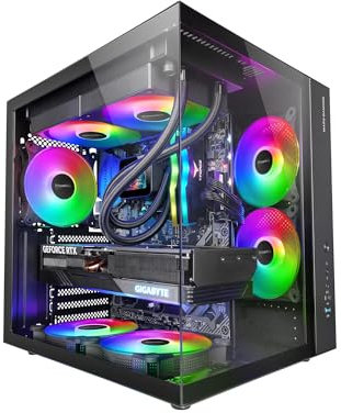 Mars Gaming MCV-One, Boîtier Gaming ATX, Double Verre Trempé Continu, Ventilateur FRGB 12cm, Structure à Double Chambre, Moyen-Tour PC Compact, Support Refroidissement Liquide jusqu'à 240mm, Noir