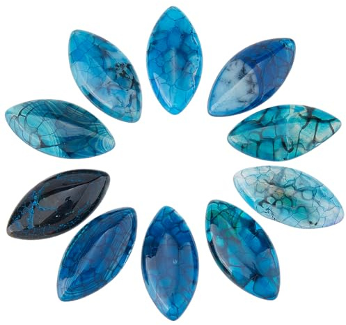 SUPERFINDINGS 10 Stück Tropfenförmige Natürliche Edelstein Cabochons Aus Pferdeaugen Achat Natürlicher Achat Cabochons Zur Schmuckherstellung Halskette Ohrring Basteln Stahlblau/Indigo
