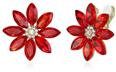 EVER FAITH Blume Ohrclips, Strass Funkelnder Kristall Statement Blumen Ohrringe für Damen ohne ohrlöcher Hochzeit Party Sommerschmuck