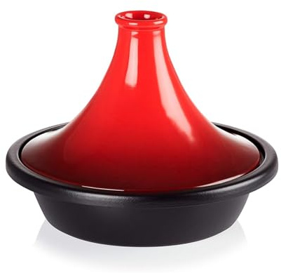 HAJHI 27/32 Cm Fonte Plat Tajine avec Couvercle économie D'énergie Tajine Marocain Usage Domestique émaillage pour Mijoter Sauter(27CM)