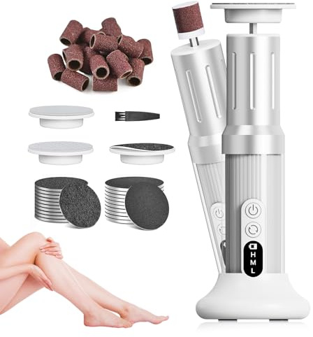 LED 2-In-1 Hornhautentferner Elektrisch, 6 Stufenlos Einstellbaren Geschwindigkeiten, Inkl. Dauerhaften FußFeilen Und Austauschbarem Nagelpolierer FüR Professionelle FußPflege