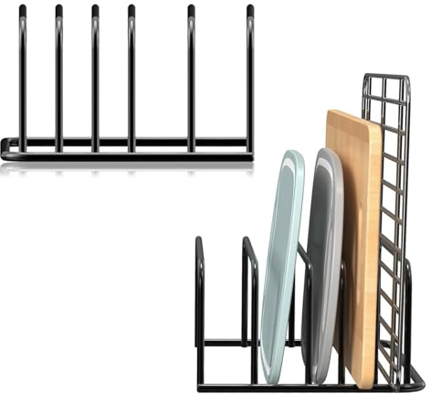 PTHDEW 2 Stück Schneidebrett Halter, Backblechhalter Tellerhalter Schubladen Halterung Ständer Küchen Organizer Schwarz mit 5 Schlitze für Schrank