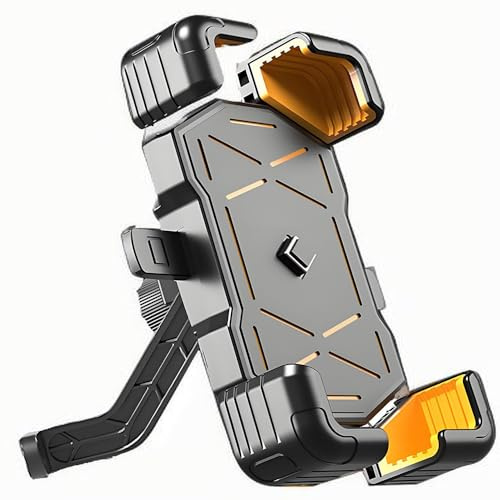 QSLLLY Support Téléphone Moto pour Triumph Rocket 3 R 2020-2025,360° Rotatif Pivotant Support pour Guidon Support Téléphone Moto Réglable Étanche Accessoires Smartphones,Rearviewmirrorstyle-Yellow