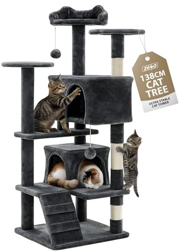 Rex & Roxy Cat Tree 138CM | Cat Tower for Indoor Cats | Scratch Post for Cats | Multi-Level Cat Climbing Frame with Condo, Perch, Hammock, Ladder & Sisal Rope Cat Scratching Post
