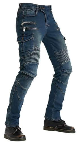 HZling Pantaloni chic da donna, pantaloni da moto, da donna, protezione antigraffio, spessi, con cerniera, stile casual, ideale per tutte le stagioni, blu, XS