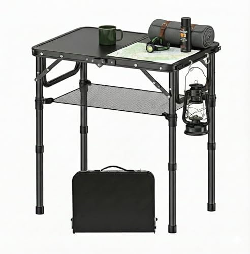 YihuiKo Small Folding Camping Table with Storage Net, Adjustable Heights