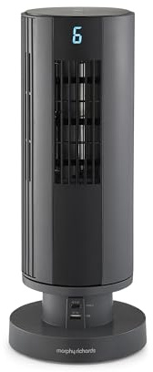 Morphy Richards Air Flex 14 Tower Fan with Built-In Device Charger, Compact Design, Powerful DC Motor, Touch Panel Control, 90° Oscillation, 7 Hour Timer, 6 Speed Settings, Grey, 820251