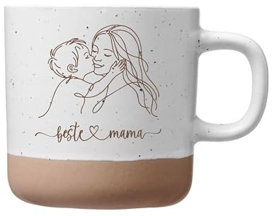 Beste Mama Tasse 360 ml – Steingut Kaffeetasse mit Single-Line Herz Motiv – Geschenk zum Muttertag oder Geburtstag – Lasergravur statt Druck (Beste Mama)