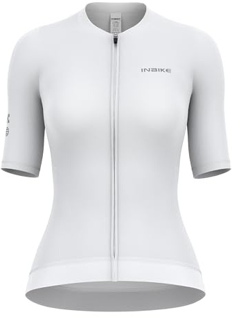 INBIKE Radtrikot Fahrradtrikot Rennradtrikot Damen Sommer Kurzarm Fahrradbekleidung Frauen mit 3 Taschen Atmungsaktiv Schnelltrocknend Fahrradsport Weiß M