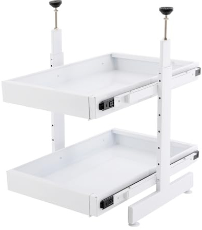 HIKUUER 2-Ebenen Spülschrank Organizer Höhenverstellbar Teleskopschublade Unter Waschbecken Regal Unterschrank Organizer Küchenschrank Innenschublade Organizer für Küchen, Badezimmer (Weiß)