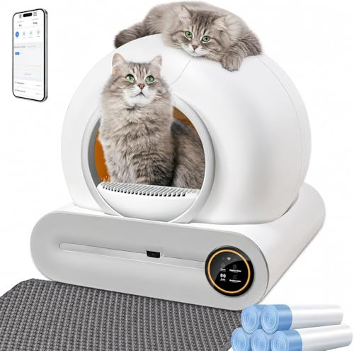 PGDSGA Selbstreinigende Katzentoilette 65 L XXL – Automatische Katzentoilette mit App-Steuerung, Ionen-Desodorierung & Gesundheitsmonitor, inkl. 5 Müllsäcke & Matte, für Mehrkatzen
