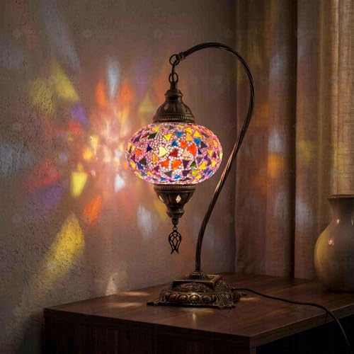 ENVA Rosa mosaikbord – turkisk mosaiklampa – flerfärgad svanhals skrivbord – marockansk boho sänglampa