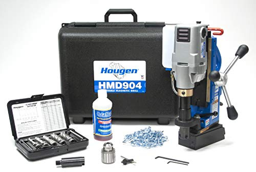 Hougen HMD904S 115-Volt Swivel Base Magnetic Drill Fabricator's Kit with Integrated Coolant Bottle Plus 1/2 Drill Chuck, Adapter, and 12002 Rotabroach Cutter Kit