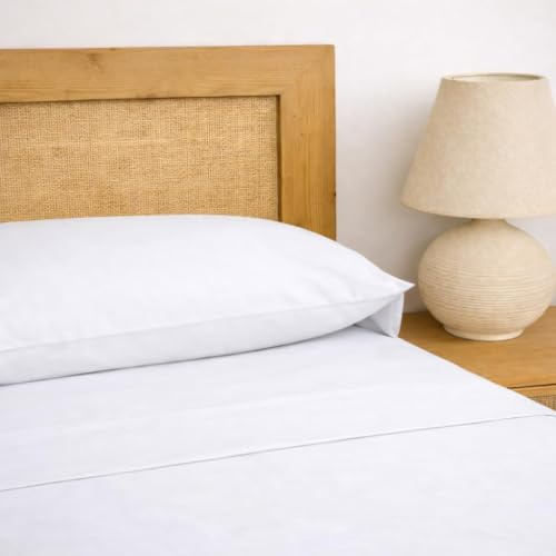 TRAMAS+ Parure de lit 100% Coton pour lit 90x190/200 cm, 3 pièces, Drap-Housse, Drap Plat et 1 taie d'oreiller 110x45 cm, Douce, Respirante et certifiée Oeko-TEX, Blanc