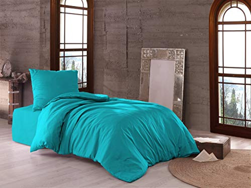 MB Warenhandel24 Bettwäsche 2 teilig luxuriöse Hotel Mako Satin Baumwolle Premium 1X 135x200 cm + 1X 80x80 cm Kissenbezug Petrol mit YKK Reißverschluss