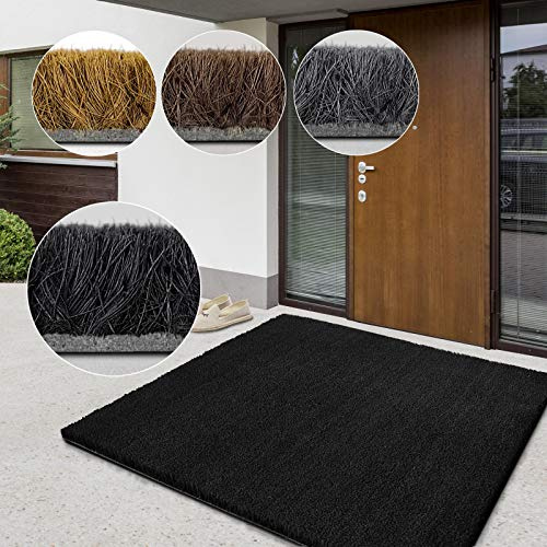 Tappetino in cocco di alta qualità tappeto in fibra naturale ottimo zerbino per interni ed esterni tappetino d'ingresso resistente e assorbente molte dimensioni spessore (Nero 17 mm, 50 x 80 cm)