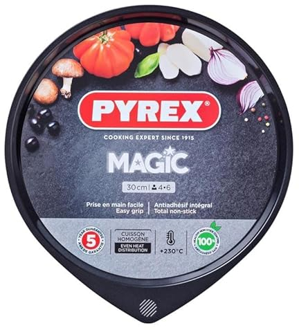 Pyrex Magic Pizza Pan Carbon Steel Easy Grip Non Stick Coating 30cm Black (Pack of 2)