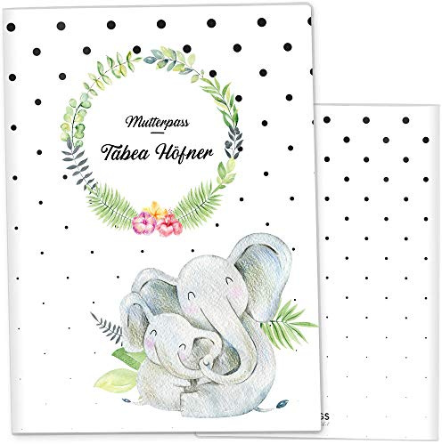 OLGS Mutterpasshülle 3-teilig personalisiert Mommy Love Dots | Baby Schwangerschaft Geschenkidee Schutzhülle für den Mutterpass | Für werdende Mütter (Mutterpass personalisiert, Elefantenliebe)