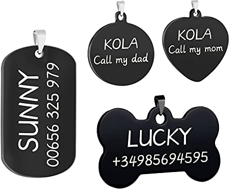 Uiopa 2 Stücke Hundemarke mit Gravur, Knochen/Runden/Herz/Rechteck Hundemarke Personalisiert Edelstahl Adressanhänger Hund/Katze, Hundehalsband Anhänger Namensschild für Hunde Katzen