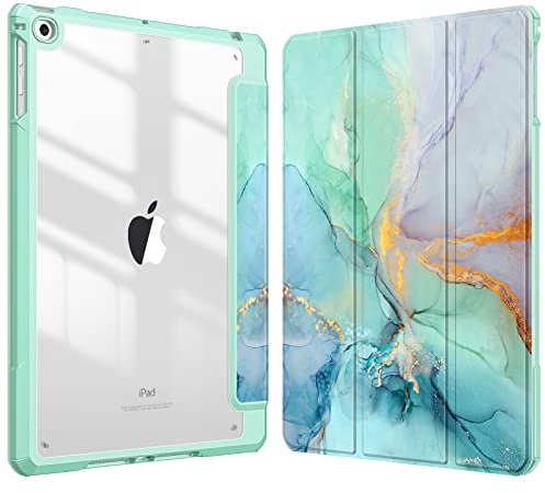 Fintie Hybrid Hülle mit Stifthalter für iPad 6./5. Generation 2018/2017, iPad Air 2/Air 1. Gen 9.7 Zoll - Stoßfeste Schutzhülle mit transparenter Hartschale auf der Rückseite, Smaragd Marmor
