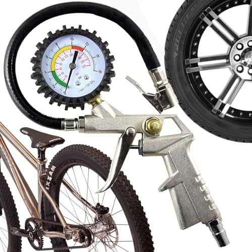Retoo Reifenfüller Reifendruckmesser 220PSI Druckluft Luftdruckprüfer Reifendruckprüfer für Autos Motorräder Fahrräder Multifunktion Reifenfüll-Messgerät Manometer-Messbereich 0-12 Bar